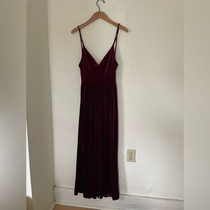 urban outfitters deep maroon velvet jumpsuit